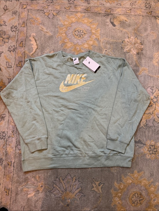 Nike Tops - Nike Sage Green Glitter Logo Crew Sweatshirt - Women